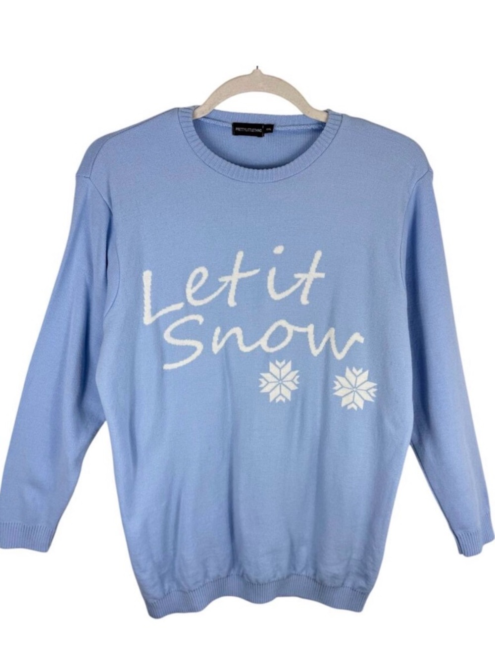 Pretty Little Think Blue White Tight Knit Let It Snow Pullover Sweater Size XXL